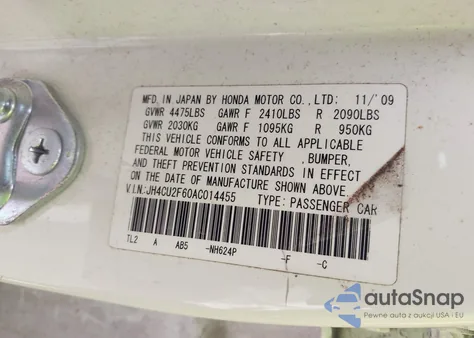 2010 Acura Tsx 2.4 z USA, uszkodzony, nr VIN JH4CU2F60AC014455